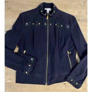 St. John Sport Women's Navy Jacket denim look With  Gold Hardware